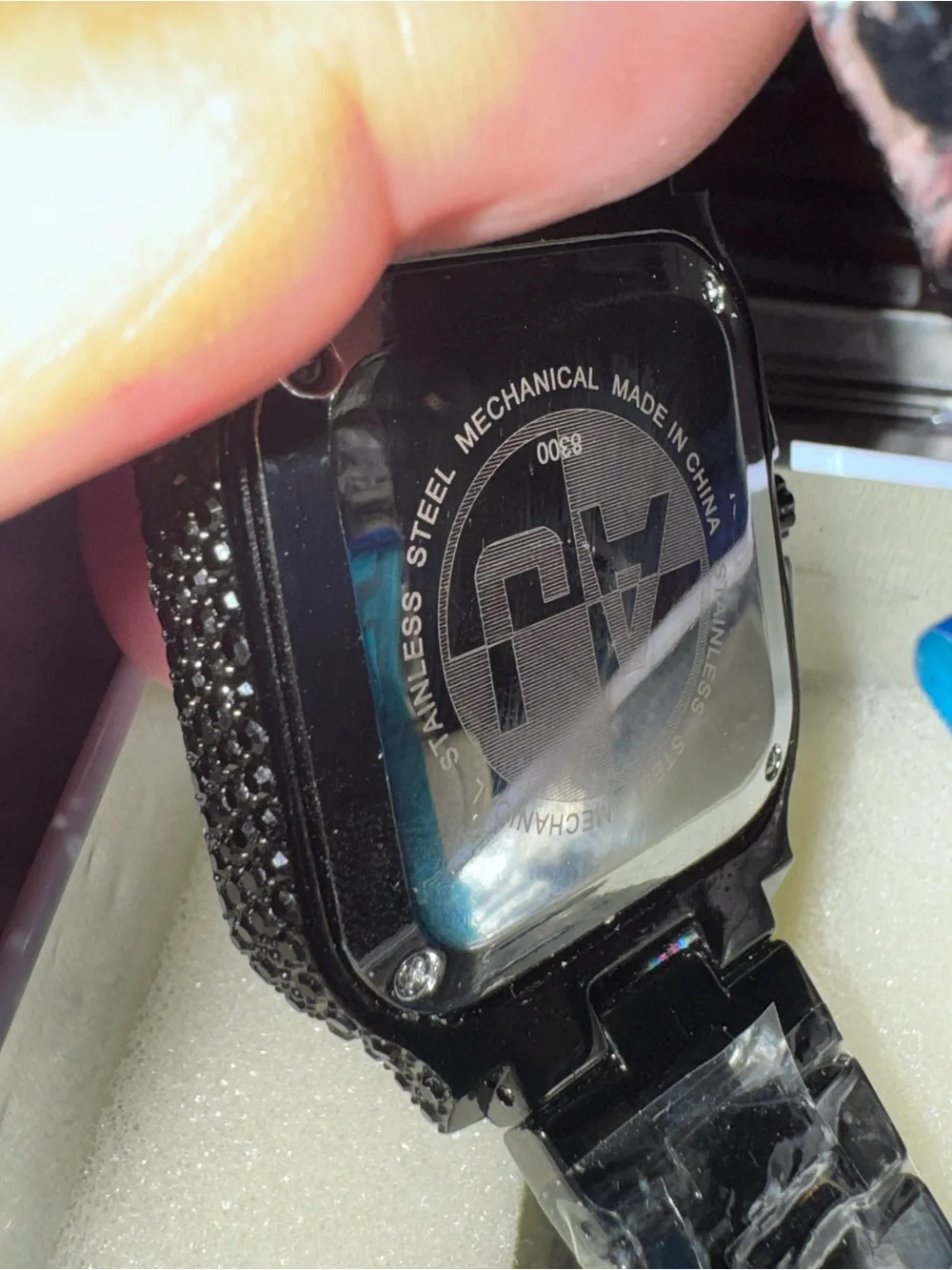 Green Crystal-Embellished Square Watch - Black Band